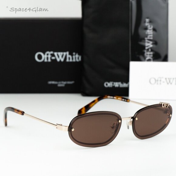Off-White Women Sunglasses Gold Brown Oval OERI13M MIAMI 7664 NEW AUTHENTIC - Picture 1 of 11